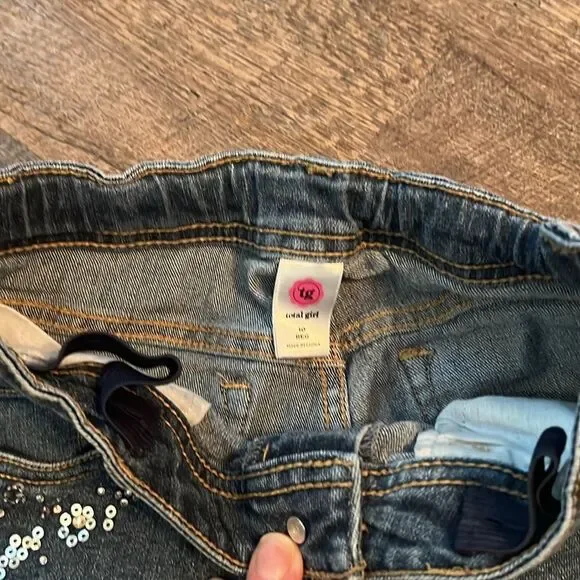 Total Girl Girls Size 10 Denim Bermuda Shorts Sequin Y2K Cuffed - Picture 4 of 8